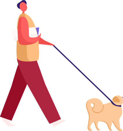 Femme qui marche, chien  Illustration