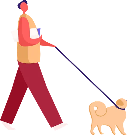 Femme qui marche, chien  Illustration