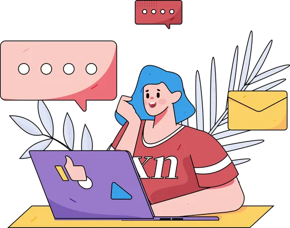Une femme publie des messages sur les réseaux sociaux  Illustration