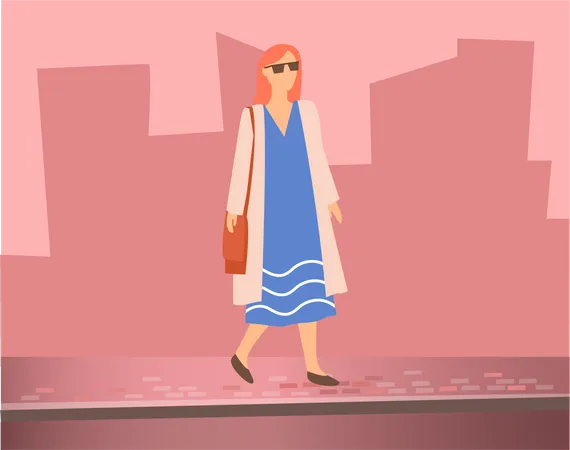 Femme qui marche avec une tenue à la mode  Illustration