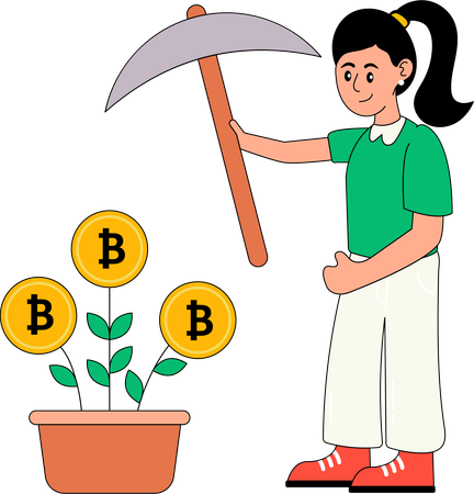 Une femme qui fait du minage de Bitcoin  Illustration