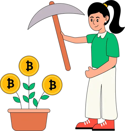 Une femme qui fait du minage de Bitcoin  Illustration