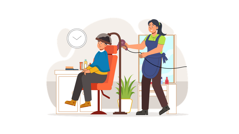 Femme obtenant une incubation de cheveux chez un coiffeur  Illustration