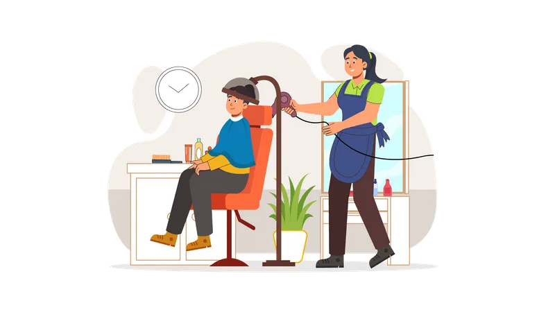 Femme obtenant une incubation de cheveux chez un coiffeur  Illustration