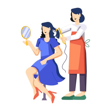 Femme se redressant les cheveux au salon  Illustration