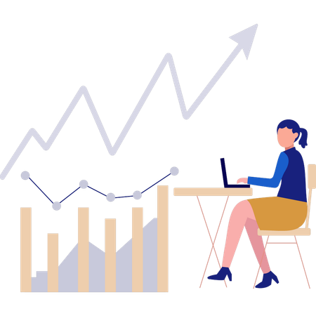 Femme qui travaille faisant une analyse de la croissance de l'entreprise  Illustration