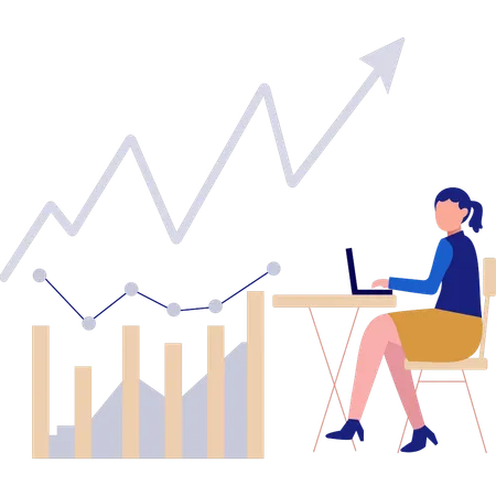 Femme qui travaille faisant une analyse de la croissance de l'entreprise  Illustration