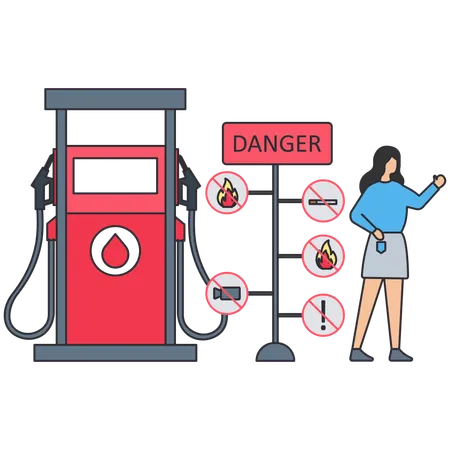 Une femme raconte le processus de ravitaillement en carburant  Illustration