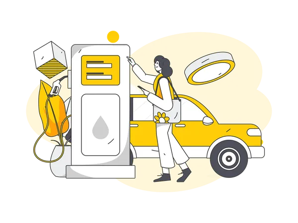 Femme faisant le plein de voiture à la station-service  Illustration