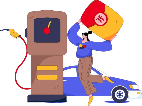 Femme faisant le plein de voiture à la station-service  Illustration