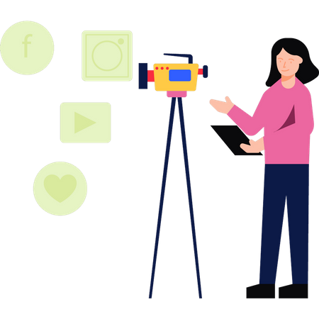 Femme réalisant des vidéos pour les plateformes sociales  Illustration