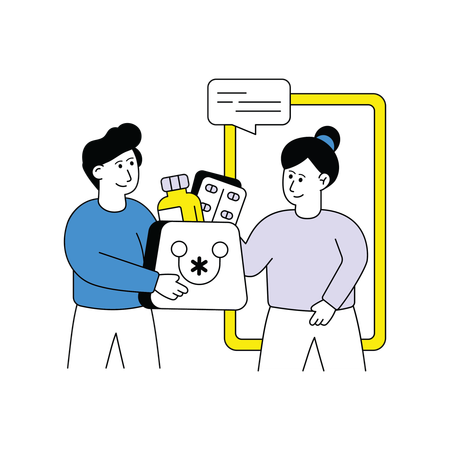 Une femme reçoit des médicaments commandés en ligne  Illustration