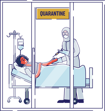 Femme recevant un traitement dans la salle de quarantaine  Illustration