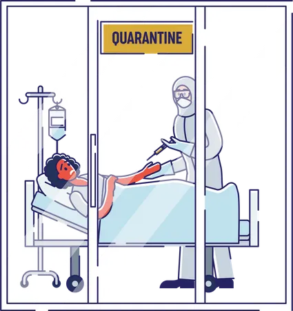 Femme recevant un traitement dans la salle de quarantaine  Illustration