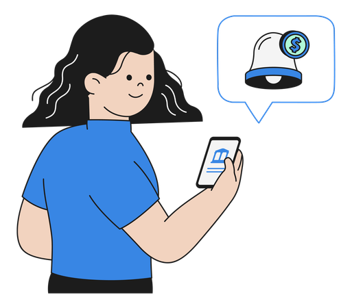 Une femme reçoit une notification financière sur son smartphone pour une transaction de paiement  Illustration