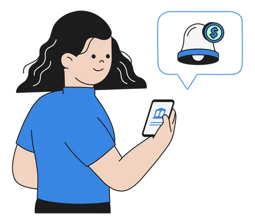 Une femme reçoit une notification financière sur son smartphone pour une transaction de paiement  Illustration