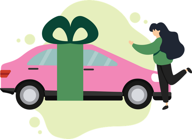 Femme recevant une voiture en cadeau  Illustration