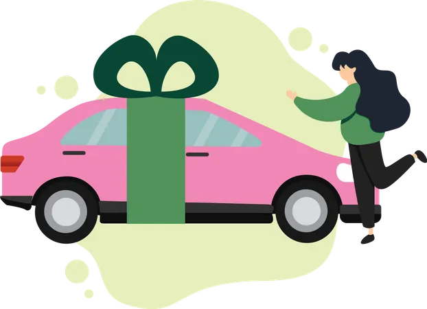 Femme recevant une voiture en cadeau  Illustration