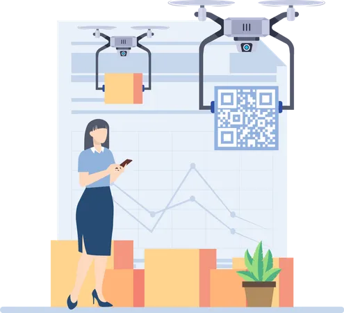 Une femme reçoit une livraison par drone  Illustration