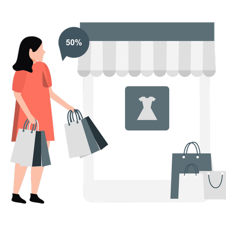 Femme regardant des achats en ligne  Illustration