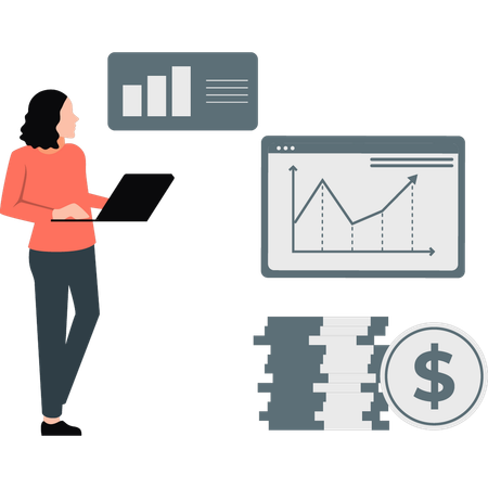 Femme regardant la croissance du marché boursier  Illustration