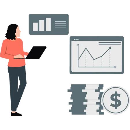 Femme regardant la croissance du marché boursier  Illustration