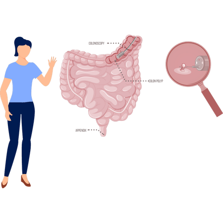 Femme à la recherche d'une douleur au côlon  Illustration