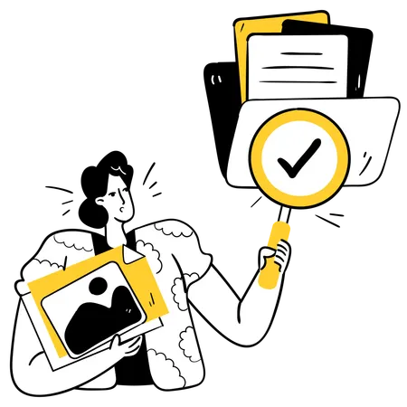 Femme recherchant un fichier  Illustration