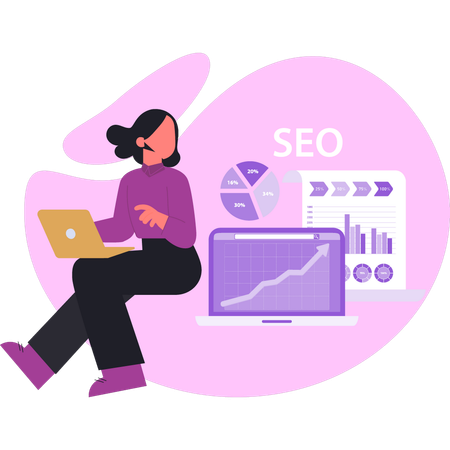 Femme à la recherche d'une gestion SEO  Illustration