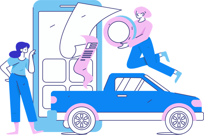 Une femme recherche la sécurité automobile  Illustration