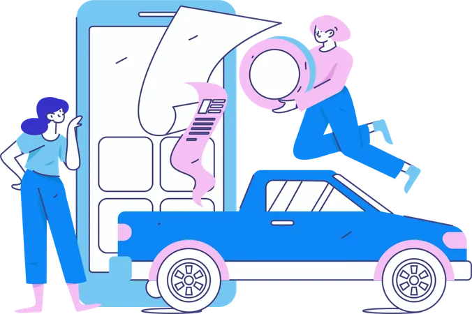 Une femme recherche la sécurité automobile  Illustration