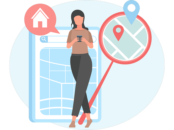 Une femme trouve son emplacement en ligne  Illustration