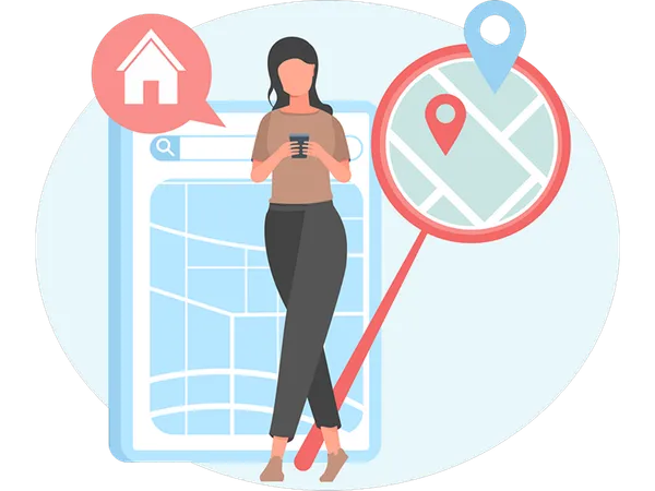 Une femme trouve son emplacement en ligne  Illustration