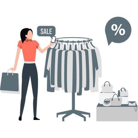 Femme regardant une offre de vente de shopping  Illustration