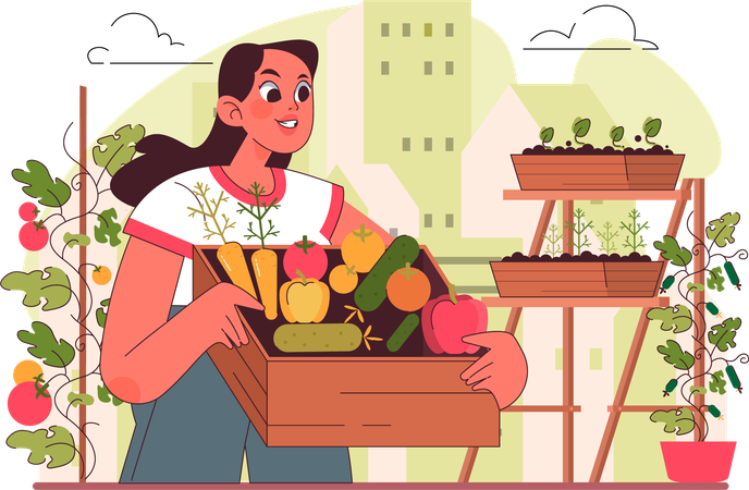 Femme recyclant les déchets de fruits  Illustration
