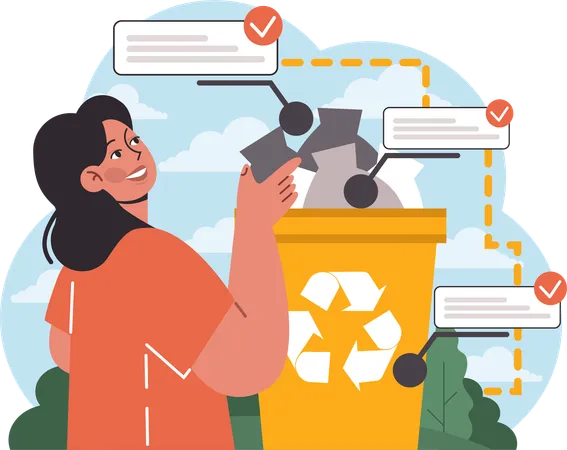 Femme recyclant des pratiques responsables et durables en milieu urbain  Illustration