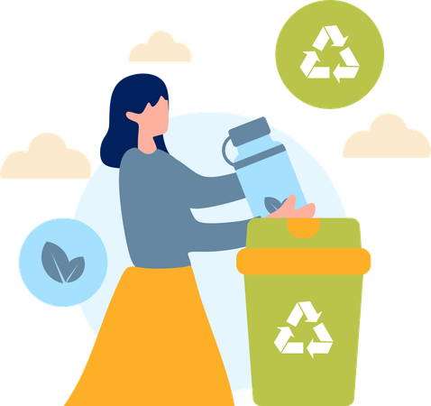 Une femme recycle des déchets  Illustration