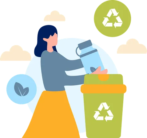 Une femme recycle des déchets  Illustration