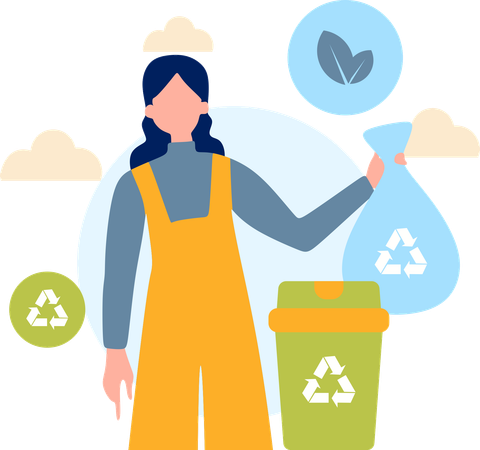 Une femme recycle des déchets  Illustration