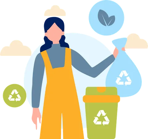 Une femme recycle des déchets  Illustration