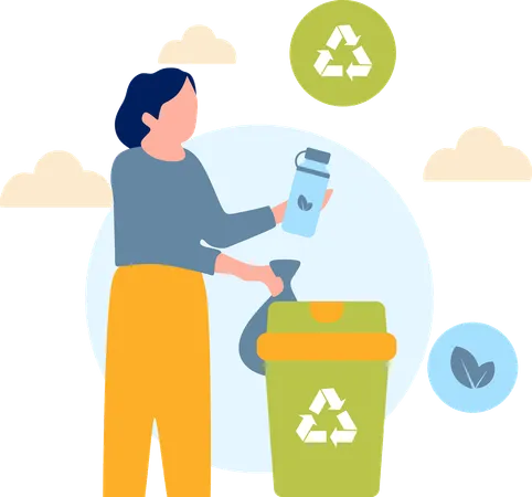 Une femme recycle des déchets  Illustration