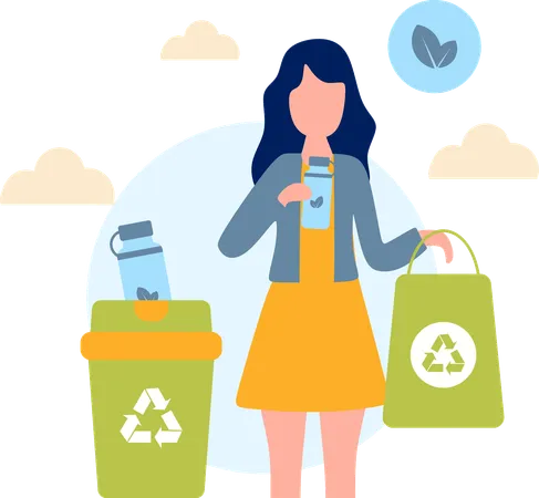 Une femme recycle des déchets  Illustration