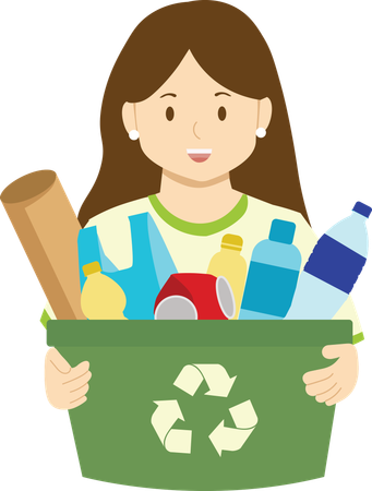 Une femme recycle des déchets en plastique  Illustration