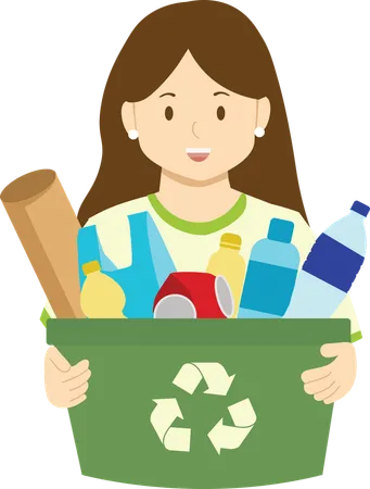 Une femme recycle des déchets en plastique  Illustration