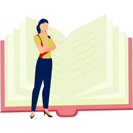 Femme pensant à la lecture de livres en ligne  Illustration