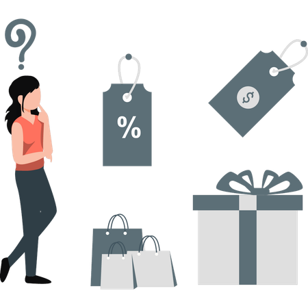 Femme réfléchissant à la meilleure offre  Illustration