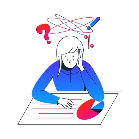 Femme pensant à des statistiques confuses  Illustration