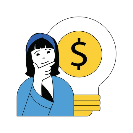 Femme réfléchissant aux idées d'investissement commercial  Illustration