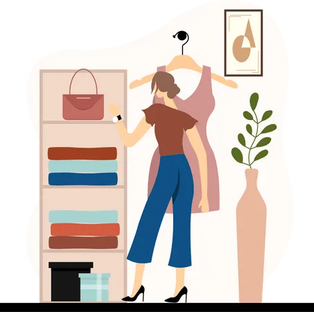 Femme regardant des accessoires de mode  Illustration