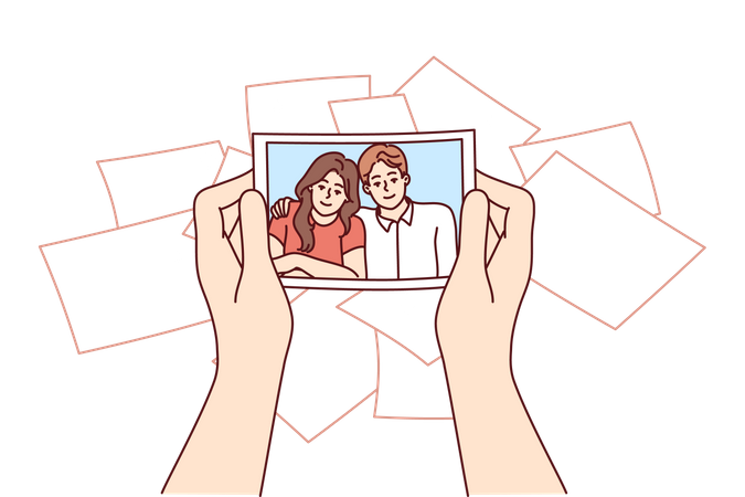 Femme regardant une photo de couple  Illustration